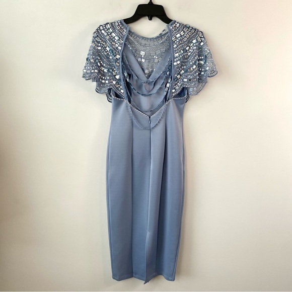 ASOS Design Embellished Cape Midi Scuba Dress Dusty‎ Blue 2 - Picture 5 of 14